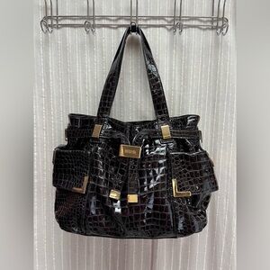 Michael Kors Beverly Satchel - Embossed Purple Patent Leather Shoulder Bag Purse